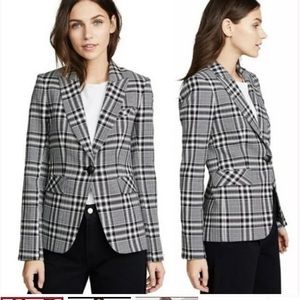 Veronica Beard Ada Dickey Jacket Plaid Houndstooth Black White Blazer Size 8